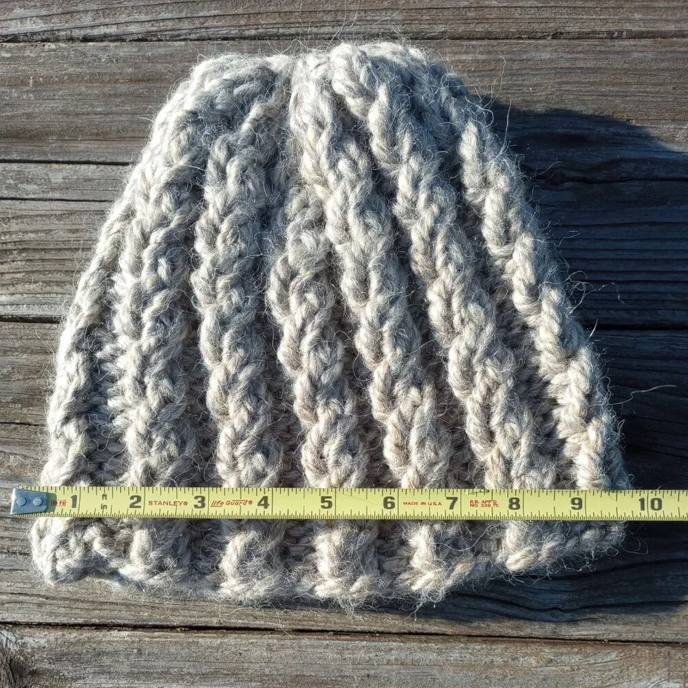 Alpaca Beanie Skully Hat Men Thick Chunky Hand Knit Wool Rib Barn Owl Beige L XL - Picture 8 of 9
